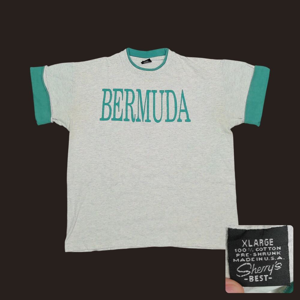 Vintage 90s Bermuda Puff Print Tourist Tee Large